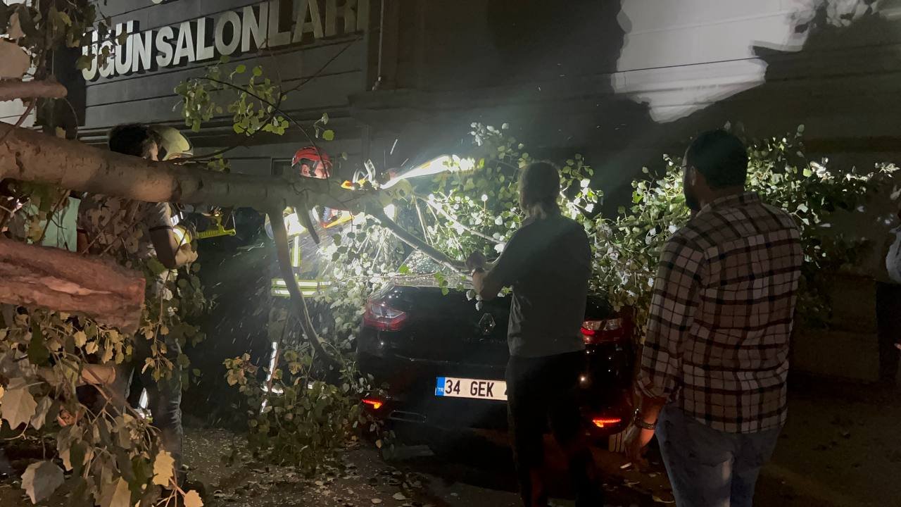 Şiddetli Rüzgar Nedeniyle Kırılan Ağaç Dalı Bir Otomobilde Hasara Neden Oldu