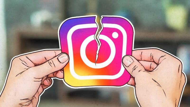 Ortadan ikiye bölünmüş Instagram logosu