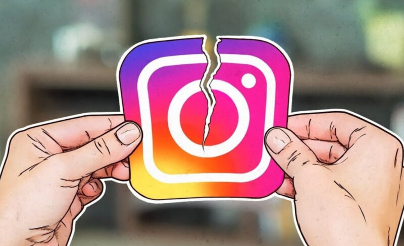 Ortadan ikiye bölünmüş Instagram logosu