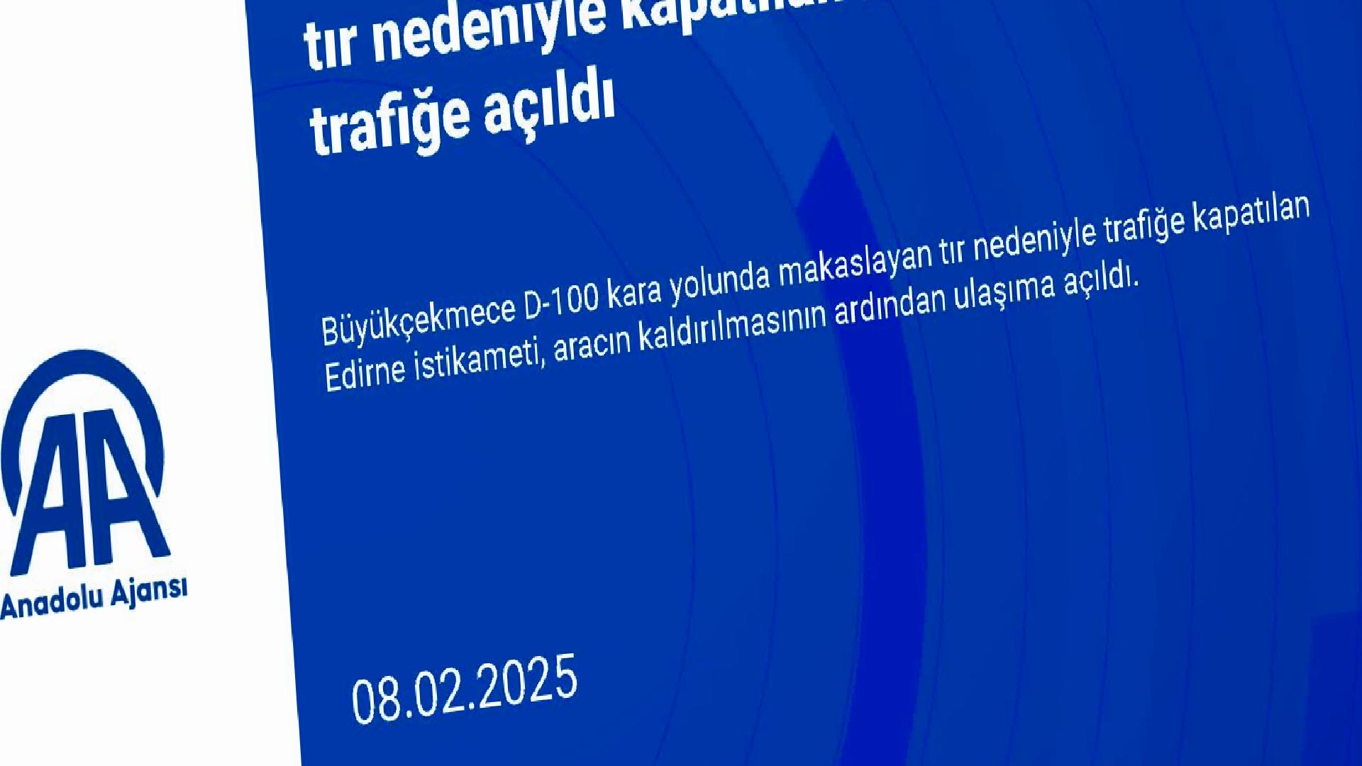 GÜNCELLEME – Büyükçekmece’de makaslayan tır nedeniyle kapatılan D-100 kara yolu trafiğe açıldı haberi