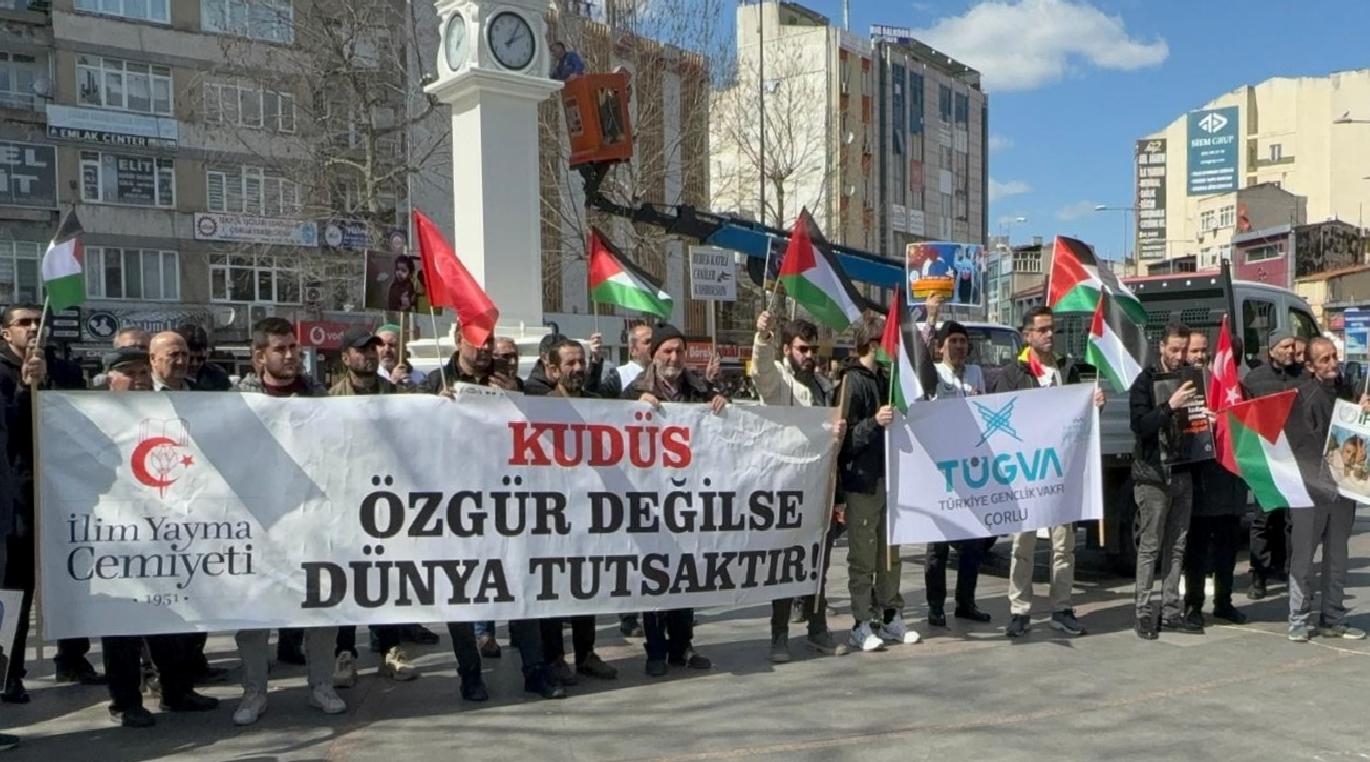 Tekirdağ’da İsrail’in Gazze’ye yönelik saldırıları protesto edildi haberi